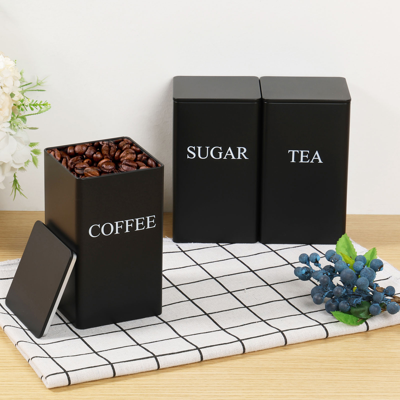 Coffee Tea Sugar Canister Set - 3 pièces boîtes de stockage de