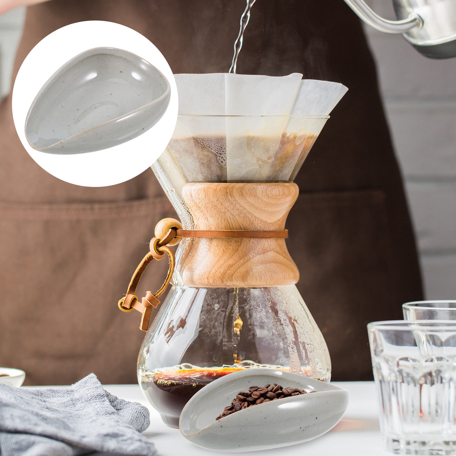 Coffee Tea And Bean - Plateau de dosage en céramique haut