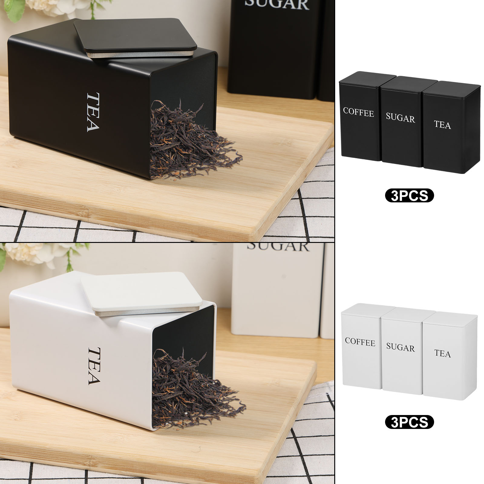 3 pièces boîtes de stockage de - Coffee Tea Sugar Canister Set avis et prix