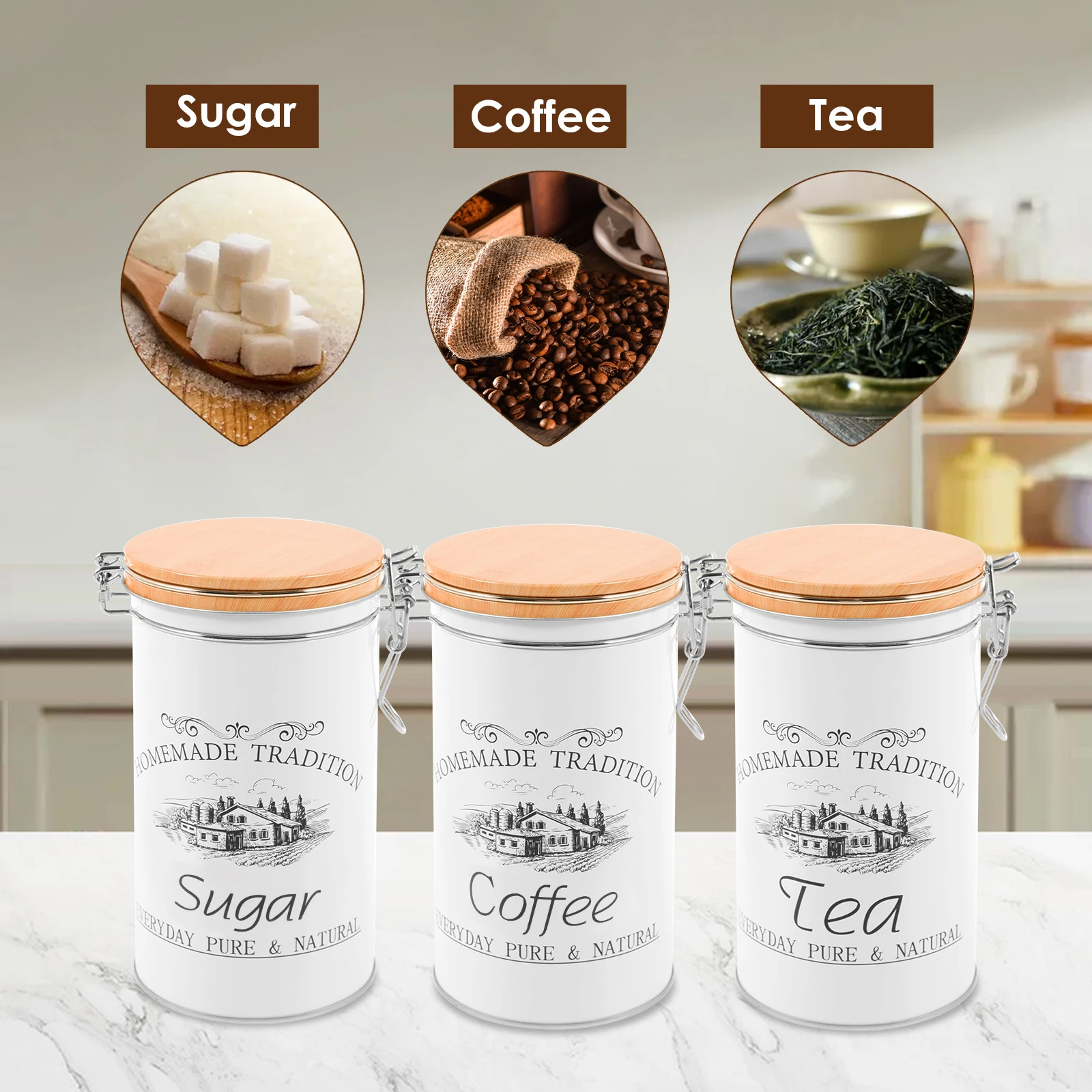 3 pièces/ensemble thé café suc - Coffee Tea Sugar Canister Set avis et prix