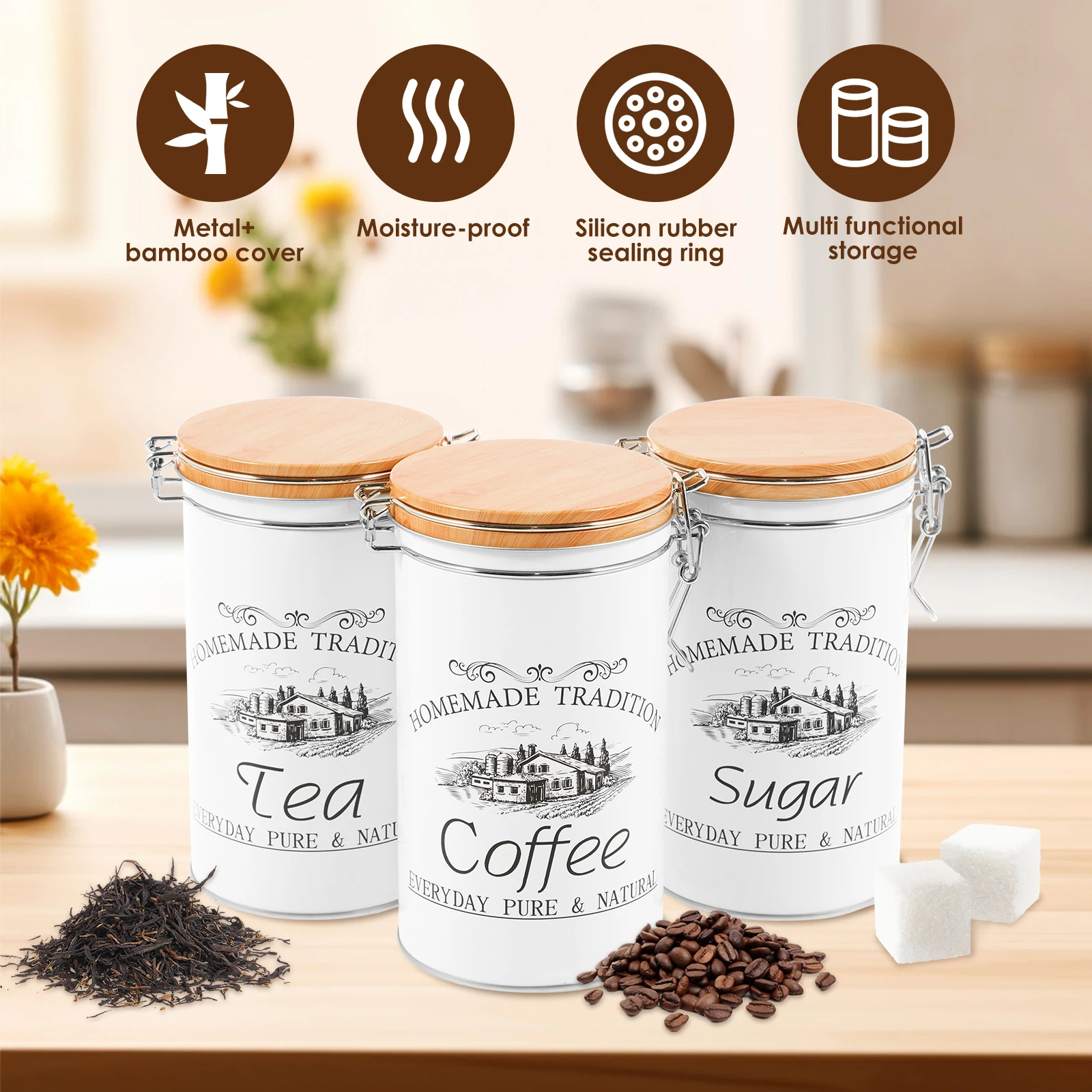 3 pièces/ensemble thé café suc - Coffee Tea Sugar Canister Set avis et prix