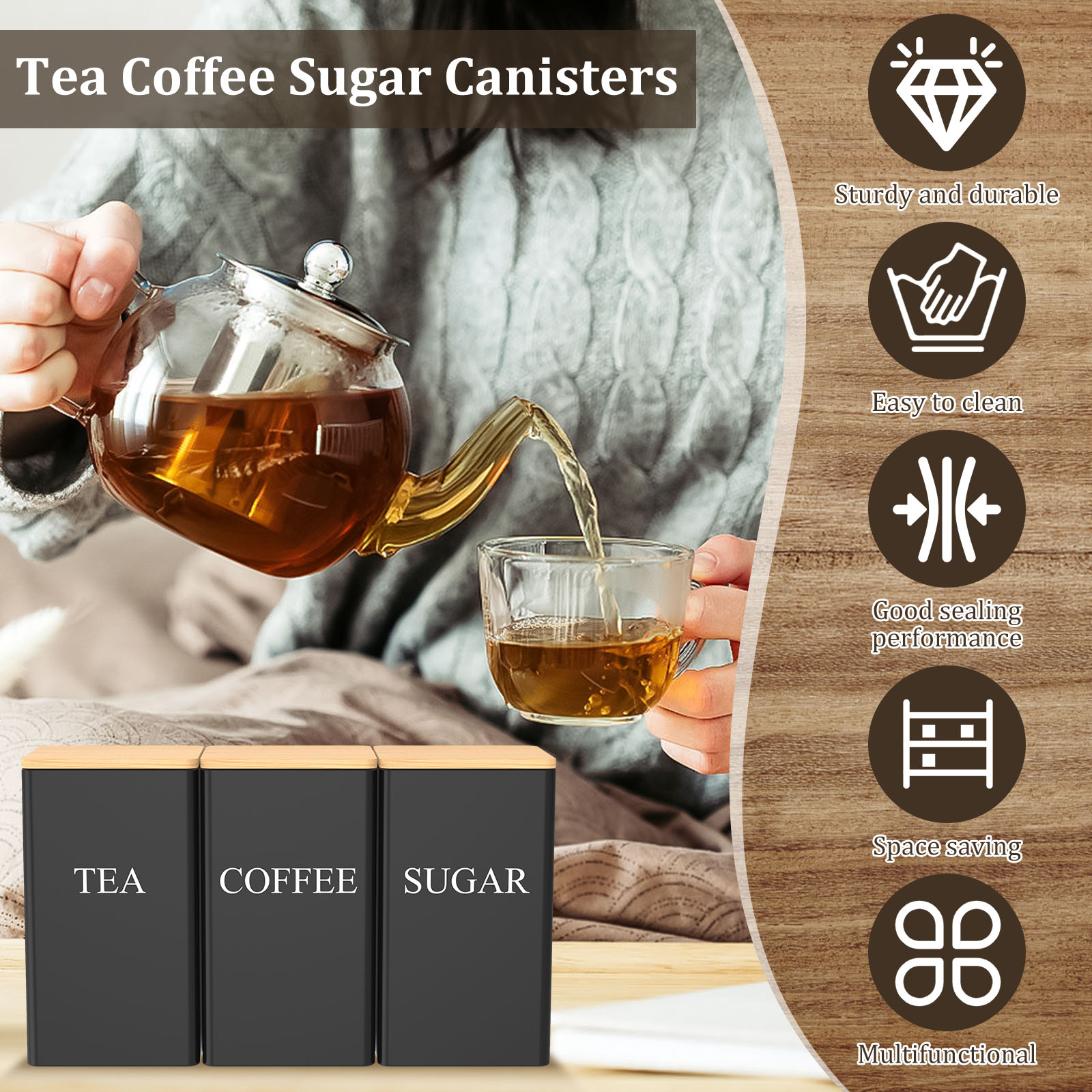 Pot de stockage de grains de c - Coffee Tea Sugar Canister Set avis et prix